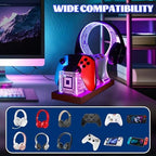 YuanDian Gamer Gifts for Teenage Boy, Desk Gaming Headset and Controller Stand with Blue Pink LED Night Light, Acrylic Wooden Controller Holder with PCB Pattern, Desk Decor Gift - Image 3