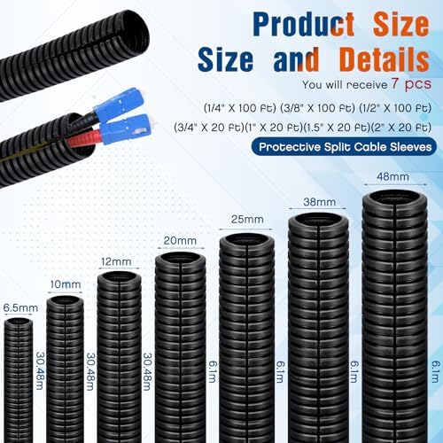 Sasylvia Mixed Sizes Split Wire Loom Tubing, Cord Protector - Image 2