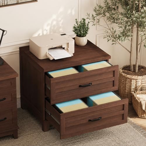 Garvee 2 Drawer Farmhouse Lateral File Cabinet for Home Office, Deep Filing Drawers Fit Legal Letter & A4 Hanging Files, Wide Storage Cabinet with Heavy-Duty Frame & Spacious Top, Retro Brown - Image 4
