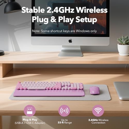 Wireless Keyboard Mouse Combo, Purple, Round Keycaps, Magnetic Wrist Rest - Image 7