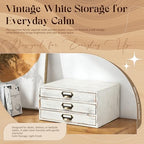 Stackable Modular Desktop Drawer Organizer, Distressed Cottage White 3-Drawer Storage Unit with Label Handles, Japandi Style Vintage Wash Timber, Expand by Adding More Units for Clutter-Free Spaces - Image 7