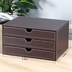 Stackable 3-Drawer Desk Organizer, Executive Office Supplies Desktop Filing A4 File Cabinet/Holder, Leather Storage Box for Document/Paper/Home Decor Accessories (brown)… - Image 3