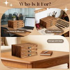 Stackable Modular Desktop Drawer Organizer, Solid Vintage Wood 3-Drawer Storage Unit with Label Pull Handles, Burnt Aged Wooden Japandi Style, Expandable by Adding More Units for Clutter-Free Spaces - Image 5