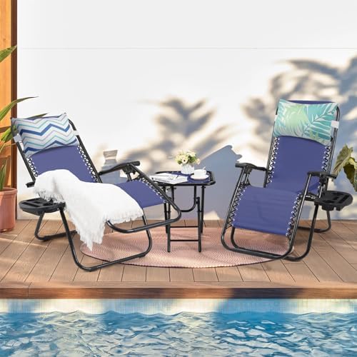 Outdoor Pillow for Chaise Lounge Chair, 2pcs Chaise Lounge Pillows Lumbar Pillows with Insert and Adjustable Elastic Strap for Patio Beach Office Chair, Blue White Stripe - Image 2