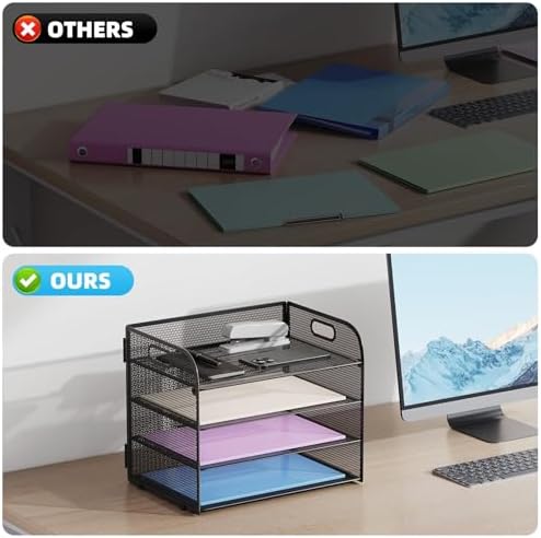 Marbrasse 2 Pack 4 Tier Paper Organizer Letter Tray - Mesh Desk File Organizer with Handle, Paper Sorter Organizer for Letter/A4 Office File Folder Holder (Black, 12.6" x 9.1" x 10.7") - Image 2