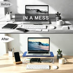 Acrylic Monitor Stand Riser L14" x H5" | Multi-Purpose Desk Organizer for Monitor & Laptop, Compatible with PC, Apple Studio Display and Printer, Ideal for Home Workspaces & Office Desks (White) - Image 6