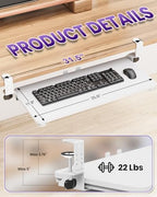 Ergonomic Keyboard Tray Under Desk, 25.6x11.8 Inch Board, White - Image 2