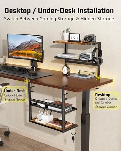 2-Tier Clamp Desk Shelf, No-Drill Under Desk Storage Clamp - Image 3