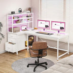 DurayLoly 55''White Desk with 3 Drawers & Shelf, LED, Outlet for Bedroom - Image 3