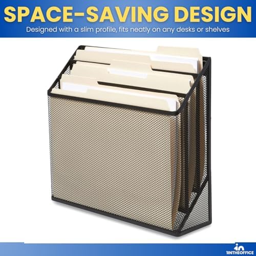 1InTheOffice 3 Tiers File Folder Organizer, Desk Sorter, Black Mesh Organizer - Image 4