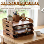 AceOrbit 4 Pcs Stackable Paper Tray Acacia Wood Desk Organizer Letter Tray - Image 5