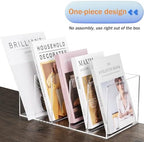Acrylic Magazine File Holder with 5 Vertical Compartments, Clear Desk Organizer and Magazine Storage Rack File Organizer Bookshelf for Office Desktop Accessories, Home Workspace - Image 4