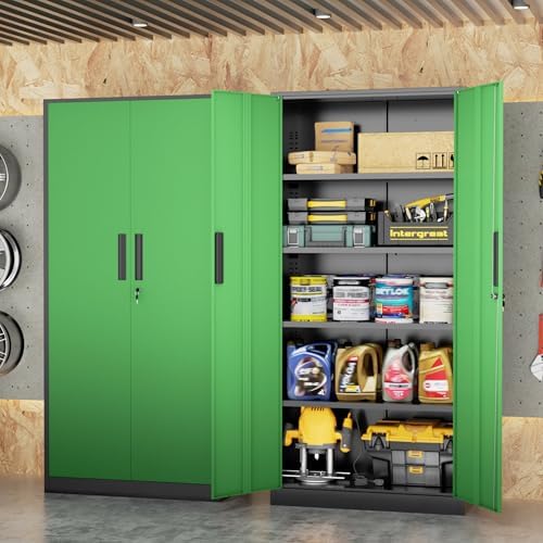 INTERGREAT Metal Storage Cabinet, 72" Locking Steel Cabinets with 2 Door and 4 Adjustable Shelves, Tall Metal Cabinet for Home Office, Garage, Warehouse,(Black+Green) - Image 2