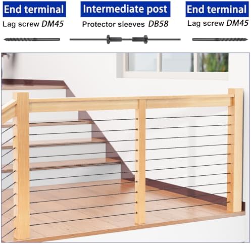 200 Pack Cable Railing Protector Sleeves for 1/8” Deck Railing System, Black Cable Railing Kit Hardware for Wood Post, T316 Stainless Steel Marine Grade DB58 - Image 6