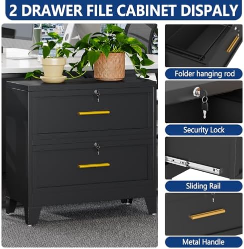 Ckzbx Metal 2 Drawers Locker Storage Organizer,33.46" H Balck Drawer Chest, Closet Organizers for Living Room, Hallway, Closet - Image 5