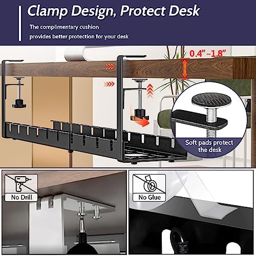 Shikha Cable Management Under Desk, 15.7"-31" Retractable Cable Management Tray, No Drilling Cord Organizer with Clamp for Desk, Under Table Wire Management Tray for Home Office - Image 5