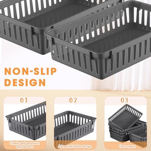 Boao 48 Pieces Plastic Baskets for Organizing 10.24 x 6.5 x 2.36 Inch Rectangular Storage Trays Plastic Organizer Bins Rectangle for Classroom Organization(Gray) - Image 4