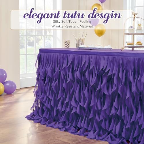 Leegleri Purple Tulle Curly Willow Table Skirt for Little Mermaid Party Baby Shower,Tutu Ruffle Rectangle Table Skirts (L 9(ft)*H 30in Table Skirt) - Image 2