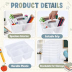 6 Pack Plastic Classroom Organizer Caddy with Handle, Clear - Image 3