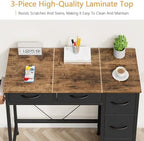 HIGDBFE Small Desk with 5 Fabric Drawers, 33 Inch, Rustic Brown, 14.2" D - Image 5