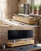 Bamboo Dual Monitor Stand with Storage, 42 Inch Desk Shelf Riser - Image 6