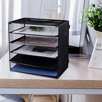 EASEPRES 5 Slot Mesh Desk Organizer Tray, File Paper Letter Folder Holder Desktop Paper Sorter Mail Organization Rack Storage Accessories, for Office Home School Classroom, Black, 2 Pack - Image 5