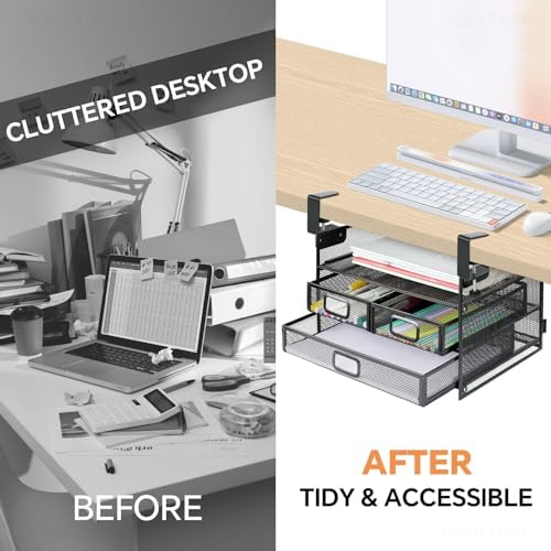 3 Layer Under Desk Drawer Storage Organizer, No Drill Clamp - Image 5