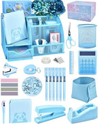 23pc Blue Desk Accessories and Organizers with Mesh Organizer Stapler Tape Dispenser Calculator and a Lot of Office Purple Office Supplies Beautifully Presented in a Gift Box by Vamrak