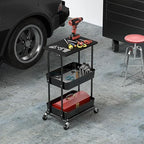 Simple Houseware 2-Tier Rolling Utility Cart Wood Top/Lockable Wheel, Black - Image 6