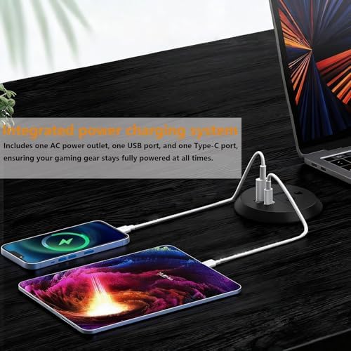 Gaming Desk with Hutch and Pegboard, RGB LED Lights & Charging Station - Image 5