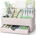 KINGFOM PU Leather Desk Organizer with Drawer, 5 Compartments Desktop Storage Caddy for Office & Home Supplies, Pen Holder for Remote Control, Phone & Accessories, Mail Organizer Countertop(Beige) by KingfomLeatherHomeOfficeDecor