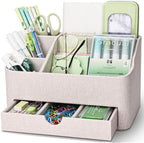 KINGFOM PU Leather Desk Organizer with Drawer, 5 Compartments Desktop Storage Caddy for Office & Home Supplies, Pen Holder for Remote Control, Phone & Accessories, Mail Organizer Countertop(Beige) by KingfomLeatherHomeOfficeDecor
