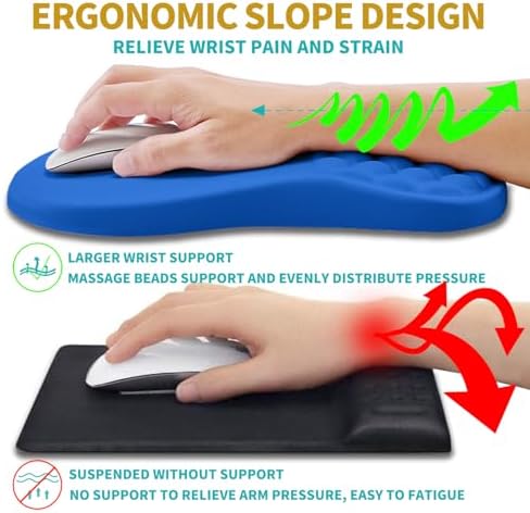 Hokafenle 2 in 1 Ergonomic Mouse Pad Wrist Support & Wrist Rest for Computer Keyboard Set, with Relieve Carpal Tunnel Pain Massage Bulge and Full Memory Gel Design (2In1 Set, Dg Blue) - Image 5