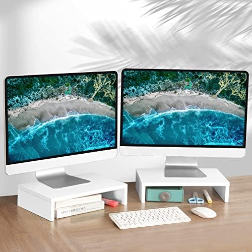 TEAMIX White Monitor Stand Riser, 2 Pack Wood - Image 2
