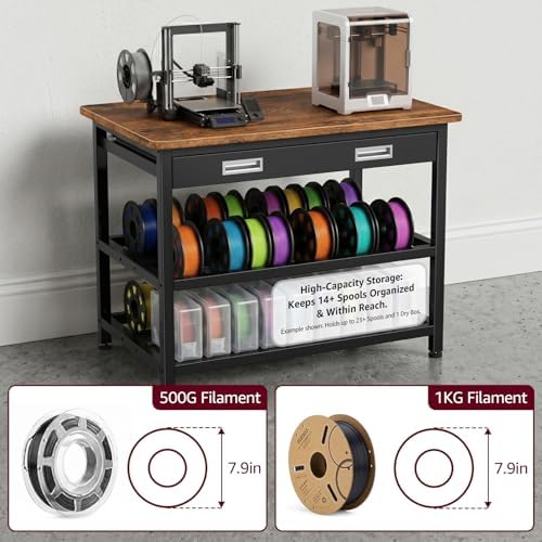 Heavy Duty 3D Printer Stand with Storage, 3D Printer Table with Metal Drawer,Sturdy 3-Tier Metal 3 D Printing Desk for 3 D Printers,Brown - Image 4