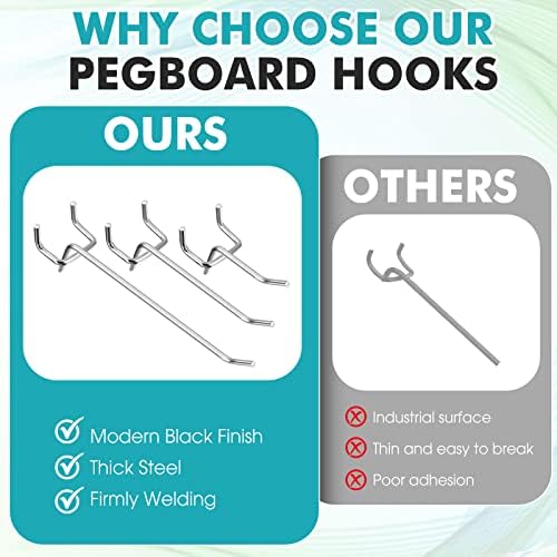Hicarer 200 Pcs Stainless Steel Pegboard Hooks Multiple Sizes Fit 1/4" or 1/8" Pegboard Ideal for Garage Tool Organization, Wall Storage(2 Inch, 4 Inch, 6 Inch) - Image 4