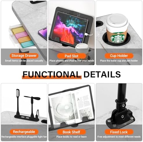 Lap Desk for Bed Adjustable Height with USB Port 23.6" x15.7" Desktop - Image 5