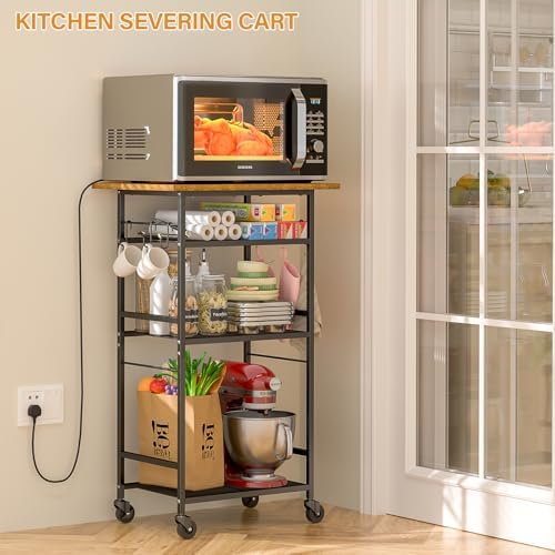 ThreeHio Rolling Kitchen Microwave Cart, 4 Tier Microwave Table Stand with Storage, Kitchen Storage Rack on Wheels, Coffee Station Cart Rack Shelf Organizer for Living Room Office, Balcony - Image 7