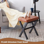 Foot Stool Small Ottoman Foot Rest Padded Foot Stool Desk for Under Office Desk Vanity Stool Bamboo Footstool Sofa Footrest Shoe Stool Small Foot Stools (Black Legs + Reddish Brown) - Image 5