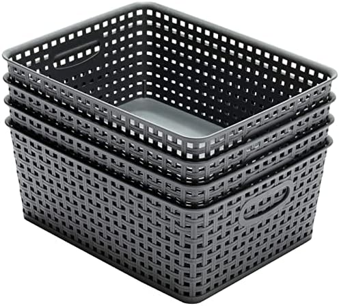 Eslite Plastic Storage Baskets for Organizing,11"X8.5"X4.7",Pack of 4 (Grey) - Image 4