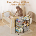 BBLIKE Diaper Caddy Organizer, Baby Storage Cart with Hanging Rack, Gray - Image 3