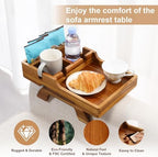 Acacia Wood Couch Armrest Table with 2 Cup Holders & Remote Slot 15.4"x9.8" - Image 6