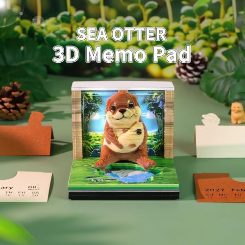 3D Calendar 2027, Unique 3D Memo Pad Tear Away Time Piece Calendar, Fun DIY Paper Carving Art 3D Desk Calendar Notepad Gift for Christmas, New Year (Sea Otter) - Image 2