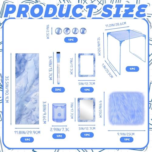 Demonwer Blue Locker Accessories Kit Locker Organizer Magnetic Mirror Whiteboard Pen Holder Small Carpet for Storage Organizing Shelf Back to School Party Supply - Image 2