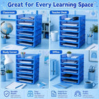 6 Pcs Blue Turn in Trays Classroom, Stackable Paper Bins for Classroom, 13x9x2.8 inch Plastic Baskets Desktop Organization System Office (Blue) - Image 6
