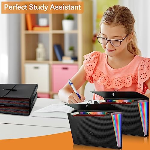 Patelai 6 Pack File Folder Organizer 13 Pocket Expanding File Folder A4 Letter Size Paper Document Receipt Organizer with Labels and Colored Inside Pages for Classroom, Home, Office and Travel, Black - Image 7