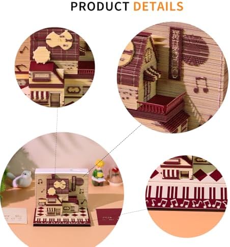 3D Memo Pad, 3D Calendar 2027, Time Piece Calendar, Tear-Off Calendars 2027, 3D Paper Carving Art Memo Pad, Art Carving Sticky Notes for Office Home Gifts Ornaments (Music Store) - Image 6