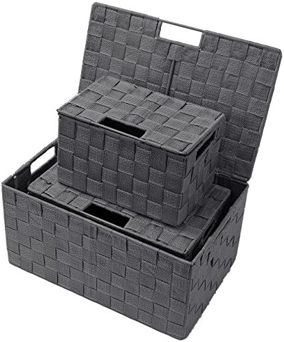 Sorbus Storage Basket with Lid, 3-Piece Woven Set for Shelves (Gray) - Image 5