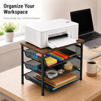 4-Tier Printer Stand with Storage for Desk, Wood Top, Black - Image 2