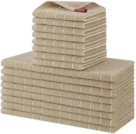 Homaxy Cotton Terry Kitchen Towels and Dishcloths Set of 16, Tan by Homaxy
